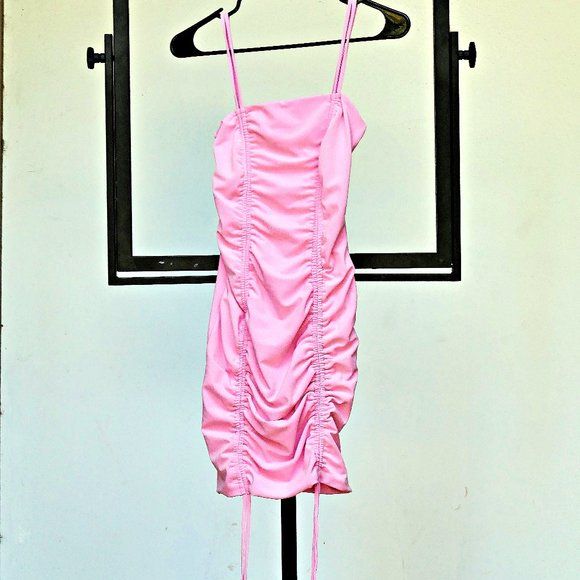 Bubble Gum Pink Ruched Bodycon Mini Dress Small - Picture 6 of 12